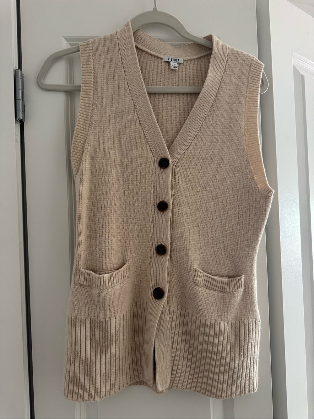 Pistola Beige/Cream V-Neck Button Front Sleeveless Cardigan Vest